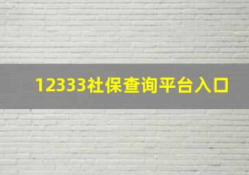 12333社保查询平台入口