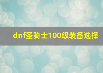 dnf圣骑士100级装备选择