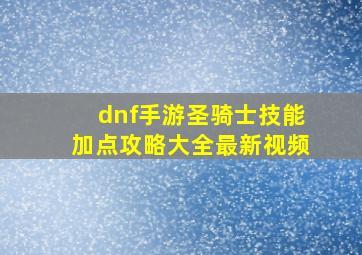 dnf手游圣骑士技能加点攻略大全最新视频