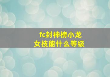 fc封神榜小龙女技能什么等级