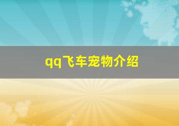 qq飞车宠物介绍