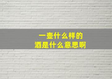 一壶什么样的酒是什么意思啊