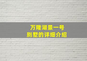 万隆湖景一号别墅的详细介绍