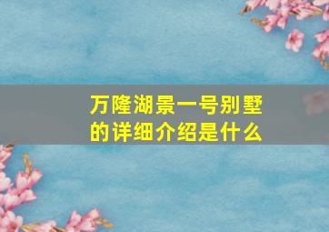 万隆湖景一号别墅的详细介绍是什么