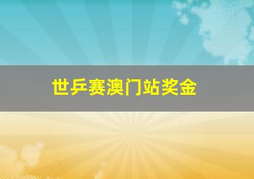 世乒赛澳门站奖金