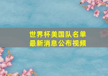 世界杯美国队名单最新消息公布视频