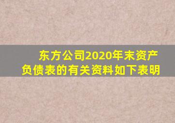 东方公司2020年末资产负债表的有关资料如下表明