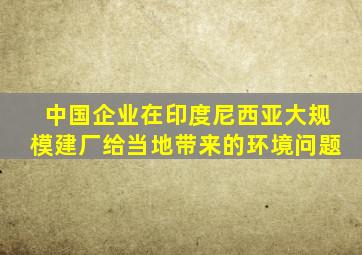 中国企业在印度尼西亚大规模建厂给当地带来的环境问题