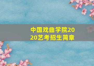 中国戏曲学院2020艺考招生简章