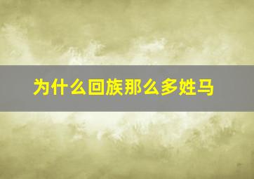 为什么回族那么多姓马