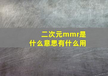 二次元mmr是什么意思有什么用