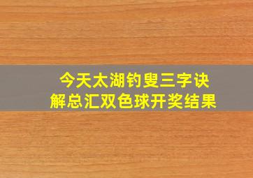 今天太湖钓叟三字诀解总汇双色球开奖结果