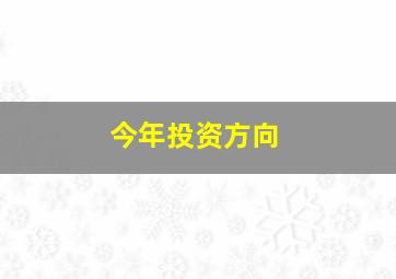 今年投资方向