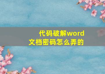 代码破解word文档密码怎么弄的