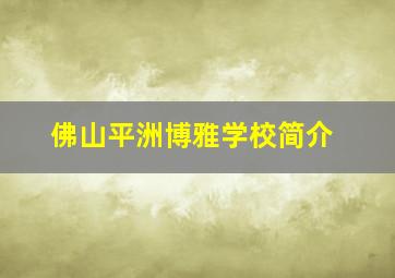 佛山平洲博雅学校简介