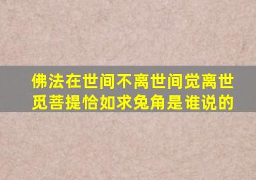 佛法在世间不离世间觉离世觅菩提恰如求兔角是谁说的