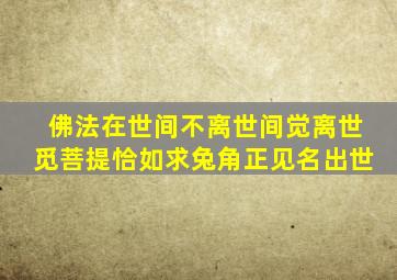 佛法在世间不离世间觉离世觅菩提恰如求兔角正见名出世