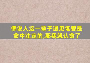 佛说人这一辈子遇见谁都是命中注定的,那我就认命了