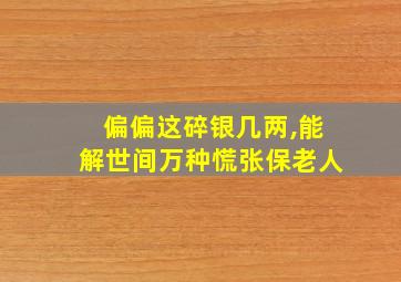 偏偏这碎银几两,能解世间万种慌张保老人