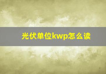 光伏单位kwp怎么读