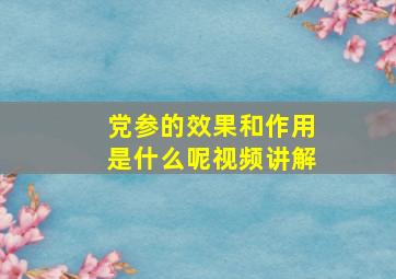 党参的效果和作用是什么呢视频讲解