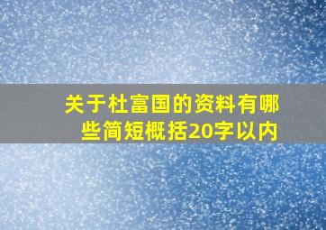 关于杜富国的资料有哪些简短概括20字以内