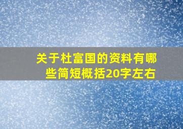 关于杜富国的资料有哪些简短概括20字左右