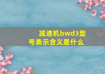 减速机bwd3型号表示含义是什么