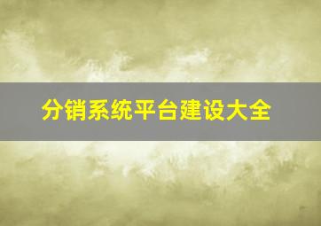 分销系统平台建设大全