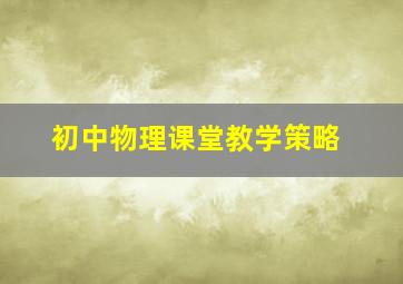 初中物理课堂教学策略