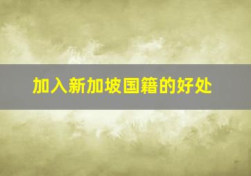 加入新加坡国籍的好处