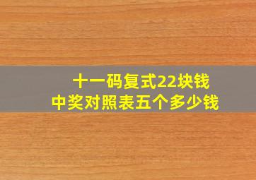 十一码复式22块钱中奖对照表五个多少钱