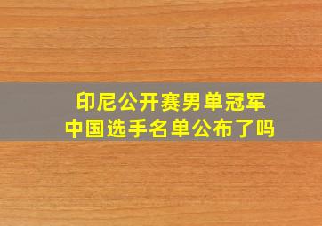 印尼公开赛男单冠军中国选手名单公布了吗