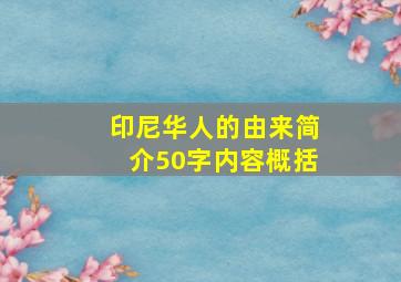 印尼华人的由来简介50字内容概括