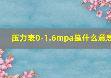 压力表0-1.6mpa是什么意思