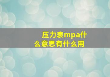 压力表mpa什么意思有什么用