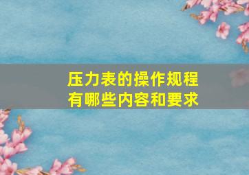 压力表的操作规程有哪些内容和要求