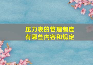 压力表的管理制度有哪些内容和规定