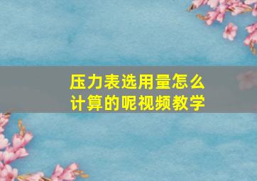 压力表选用量怎么计算的呢视频教学