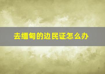 去缅甸的边民证怎么办