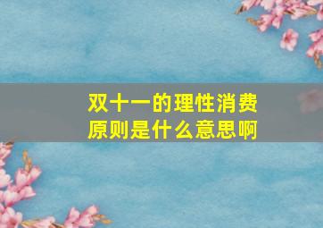 双十一的理性消费原则是什么意思啊