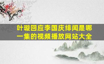 叶璇回应李国庆绯闻是哪一集的视频播放网站大全