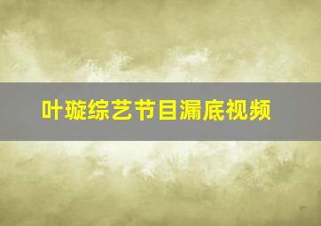 叶璇综艺节目漏底视频