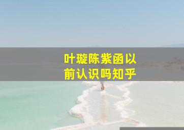 叶璇陈紫函以前认识吗知乎