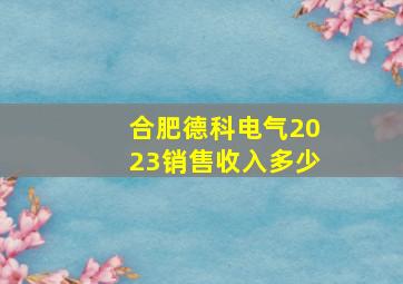 合肥德科电气2023销售收入多少