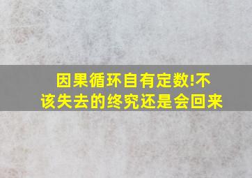 因果循环自有定数!不该失去的终究还是会回来