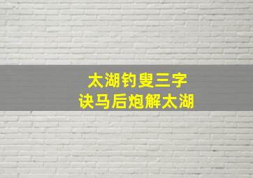 太湖钓叟三字诀马后炮解太湖