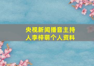 央视新闻播音主持人李梓萌个人资料