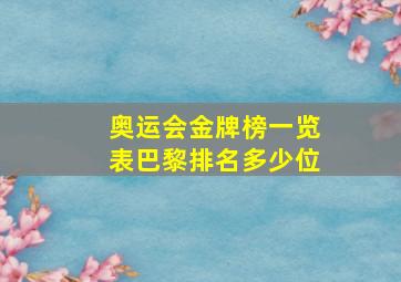 奥运会金牌榜一览表巴黎排名多少位