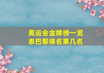 奥运会金牌榜一览表巴黎排名第几名